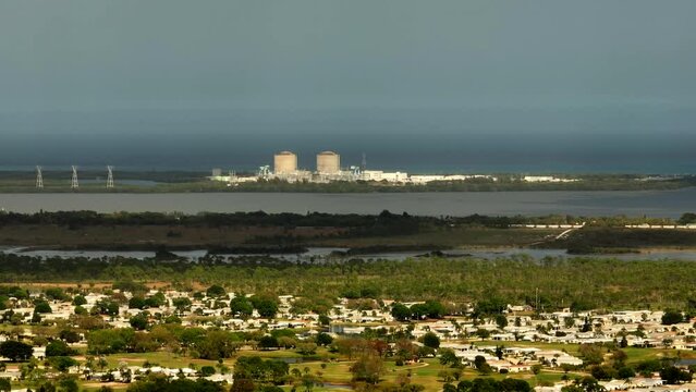 Aerial zoom video Florida Power Light St Lucie Nuclear Power Plant