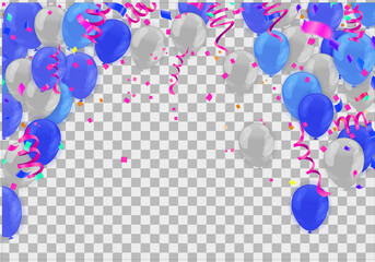 New Birthday celebration with ribbon balloon background vector Illustration with confetti for parties or celebrations