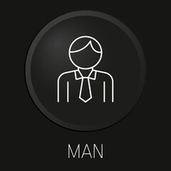 Man minimal vector line icon on 3D button isolated on black background. Premium Vector.