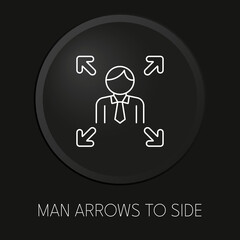  Man arrows to side minimal vector line icon on 3D button isolated on black background. Premium Vector.