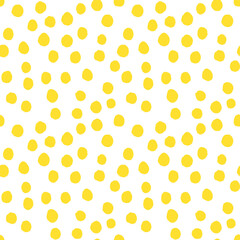 Yellow lemons with leaves. Citrus for lemonade, vitamins, healthy vegeterian food. Vector seamless pattern isolated on white background. Vivid summer illustration. For printing on paper and fabric.