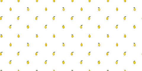 Yellow lemons with leaves. Citrus for lemonade, vitamins, healthy vegeterian food. Vector seamless pattern isolated on white background. Vivid summer illustration. For printing on paper and fabric.