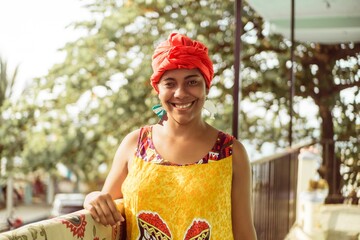 Portrait of black caribbean woman.