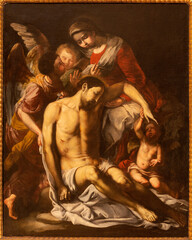 VALENCIA, SPAIN - FEBRUARY 14, 2022: The painting of Pieta in the church Iglesia San Juan del Hospital by Antonio de Bellis (1616 - 1656)