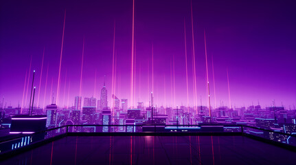 Plakat Rooftop view in metaverse city, 3d render