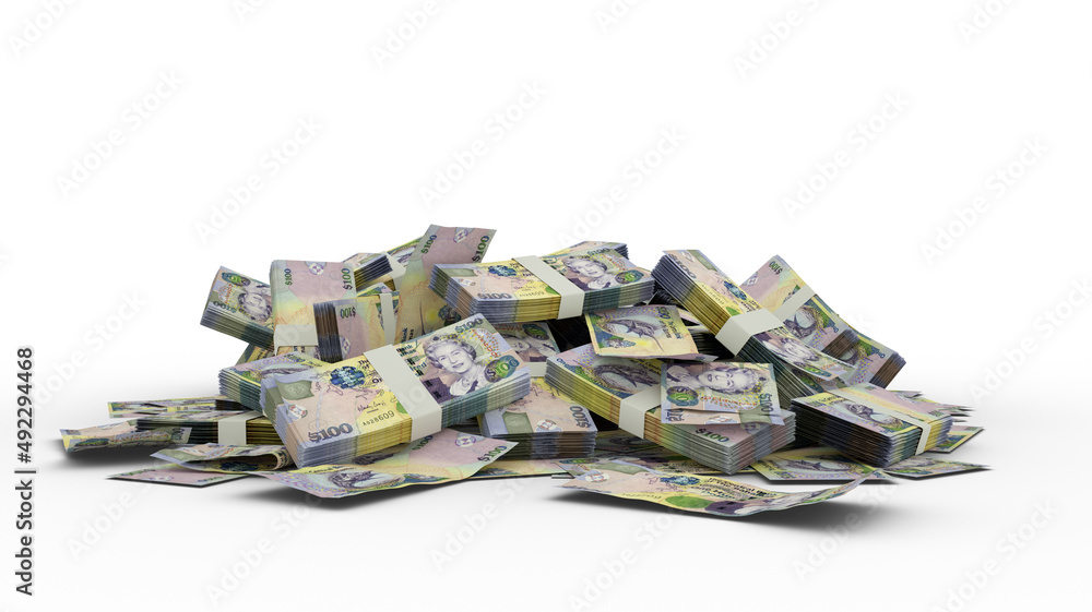 Poster 3d stack of bahamian dollar notes isolated on white background