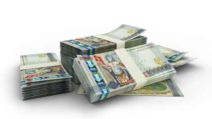 Obraz na płótnie Canvas 3D Stack of 100000 Armenian Dram notes isolated on white background
