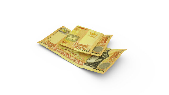 3D rendering of Double Bhutanese ngultrum notes isolated on white background