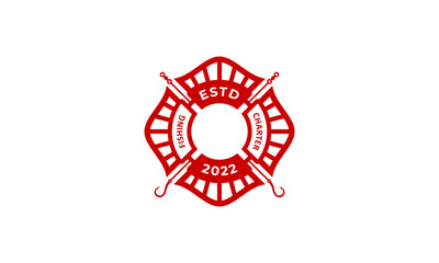 vector graphic illustration logo design for fishing charter in badge, emblem, stamp style