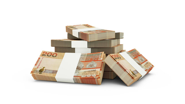 3d rendering of Stack of Gambian dalasi notes. bundles of Gambian currency notes isolated on white background