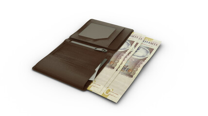 3D rendering of 1000 Haitian gourde notes in wallet