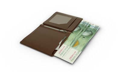 3D rendering of Mexican Peso notes in wallet