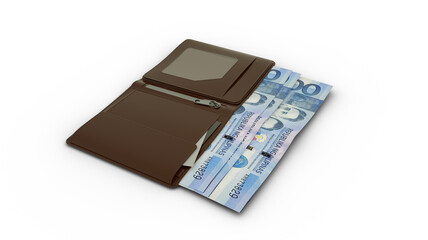 3D rendering of Philippines peso notes in wallet