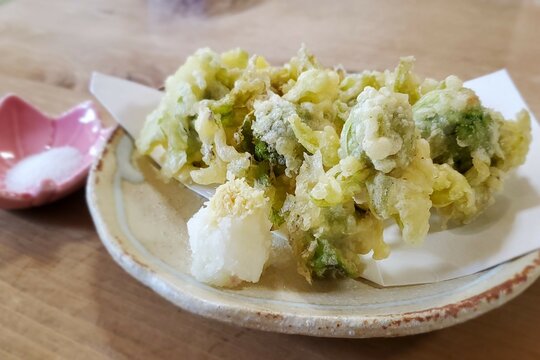 ふきのとうの天ぷら/Japanese tempra of butterbur scape with salt