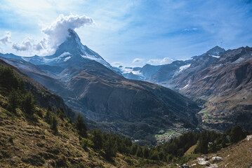 Matterhorn above Zermatt in valley below