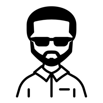 a man wearing glasses and a thick beard, simple icon design, editable stroke best used for web application or banner
