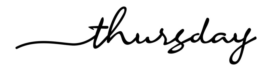 Fototapeta premium Thursday Hand Writing Black Lettering Calligraphy Isolated on White Background. Days of the Week.