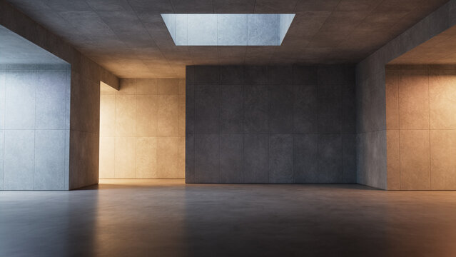 Minimalist interior. Contemporary Architecture Constructed from Tiled Concrete and Bare Concrete materials.