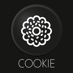 Cookie minimal vector line icon on 3D button isolated on black background. Premium Vector.