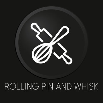 Rolling pin and whisk minimal vector line icon on 3D button isolated on black background. Premium Vector.