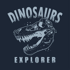 Dinosaurs explorer, Tyrannosaurus fossil skull hand drawn vector illustration 