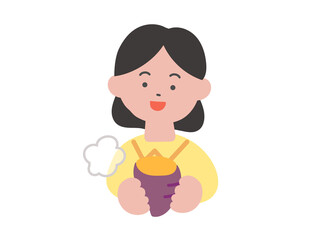 ホクホクの焼き芋を持った女の子のイラスト