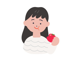 真っ赤なトマトを食べる女の子のイラスト