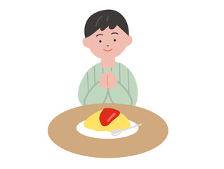 いただきます　男の子　イメージイラスト（オムライス）