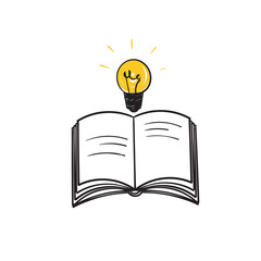 hand drawn doodle book and bulb illustration icon