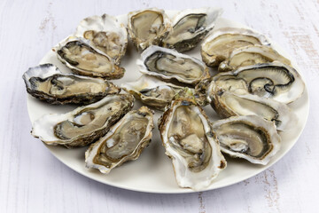 top view of a covered oyster platter isolated on a white background