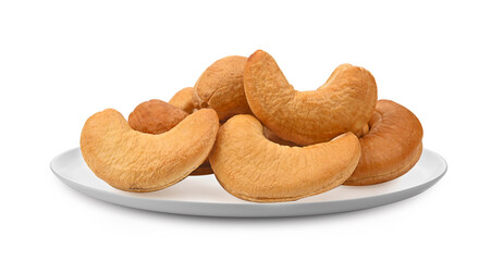 cashew nut isolated in white plate on white background