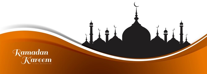 Beautiful islamic ramadan kareem mosque banner card design