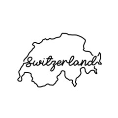 Switzerland outline map with the handwritten country name. Continuous line drawing of patriotic home sign. A love for a small homeland. T-shirt print idea. Vector illustration.