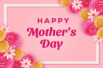 happy mother's day background illustration with floral and frame