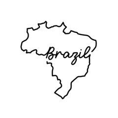 Brazil outline map with the handwritten country name. Continuous line drawing of patriotic home sign. A love for a small homeland. T-shirt print idea. Vector illustration.