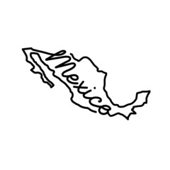 Mexico outline map with the handwritten country name. Continuous line drawing of patriotic home sign. A love for a small homeland. T-shirt print idea. Vector illustration.