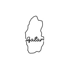 Qatar outline map with the handwritten country name. Continuous line drawing of patriotic home sign. A love for a small homeland. T-shirt print idea. Vector illustration.