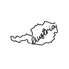 Austria outline map with the handwritten country name. Continuous line drawing of patriotic home sign. A love for a small homeland. T-shirt print idea. Vector illustration.