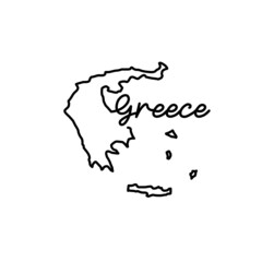 Greece outline map with the handwritten country name. Continuous line drawing of patriotic home sign. A love for a small homeland. T-shirt print idea. Vector illustration.