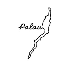Palau outline map with the handwritten country name. Continuous line drawing of patriotic home sign. A love for a small homeland. T-shirt print idea. Vector illustration.