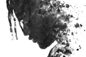A portrait of a man combined with an ink painting. Paintography. - obrazy, fototapety, plakaty