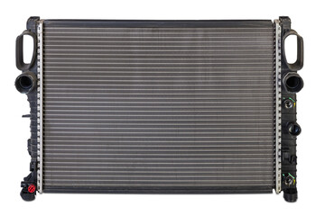 The aluminium radiator of engine on white, isolated background. Spare parts catalog