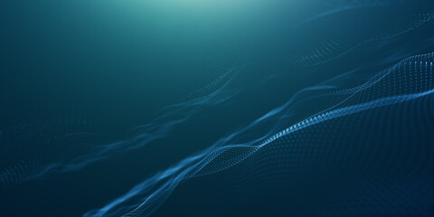 Abstract glowing virtual neural network. Particles form line and surface grid. microcosm or space. Big data visualization. Abstract wave with moving dots. Flow of particles.