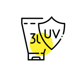 Sunscreen SPF 30 protective lotion to prevent ageing and skin cancer. Pixel perfect, editable stroke