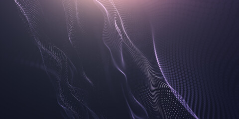 Abstract glowing virtual neural network. Particles form line and surface grid. microcosm or space. Big data visualization. Abstract wave with moving dots. Flow of particles.