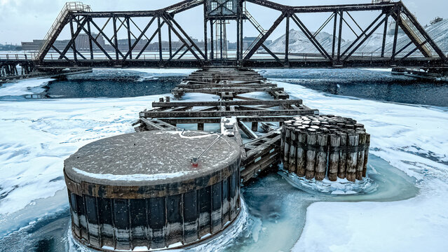 Center of the swing bridge has decayed over time