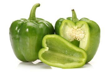 fresh green bell pepper (capsicum) on a white background
