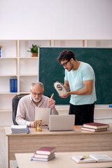 Old male teacher and young male student in remuneration concept