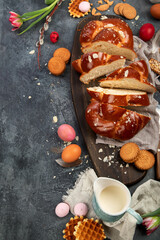 Easter sweet bread, tsoureki cozonac sliced.