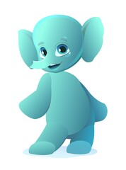 Little elephant doubts. Cartoon person stands and smiles. Fun style. Child animal. Pet kid. Isolated on white background. Vector